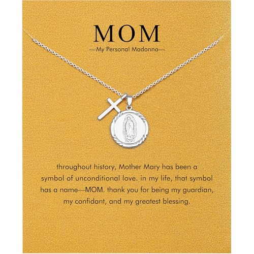 Dainty Silver Necklace for Women - Ankh Jesus Horse Celtic Cross Necklace for Women, Dainty Charm Spider Christian Gifts for Friends Sister Mom, Birthday, Christmas, Mother's Day, Graduation Gifts - style: Mother Mary