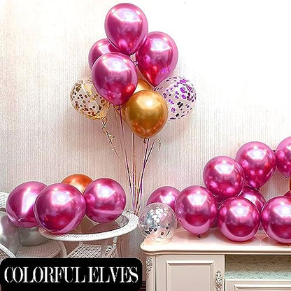 12 Inch 100 Pcs Metallic Chrome Hot Pink Balloons Shiny Thicken Latex Balloon Party Decoration (Hot Pink) - color: Hot Pink