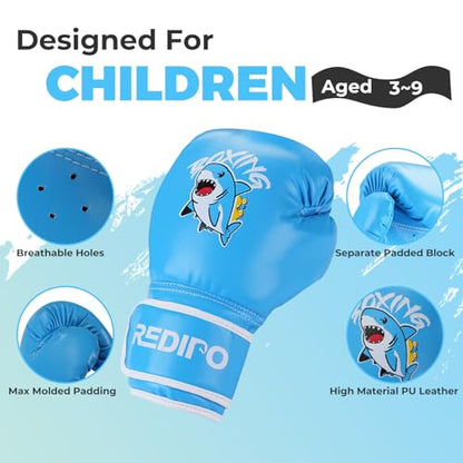 Kids Boxing Gloves, Youth Boxing Training Gloves for Kids 3-9 Year Boys and Girls, 4&6OZ Fighting Gloves, Punching Bag Kickboxing Thai Mitts MMA Training Sparring Gloves - color: Blue, size: 4OZ