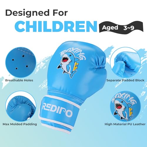 Kids Boxing Gloves, Youth Boxing Training Gloves for Kids 3-9 Year Boys and Girls, 4&6OZ Fighting Gloves, Punching Bag Kickboxing Thai Mitts MMA Training Sparring Gloves - color: Blue, size: 6OZ
