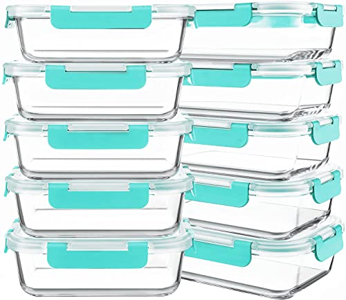 10 Packs 30 oz Glass Meal Prep Containers with Lids, Green | Glass Food Storage Containers, Airtight Lunch Bento Boxes, Microwave, Oven, Freezer and Dishwasher - color: Green