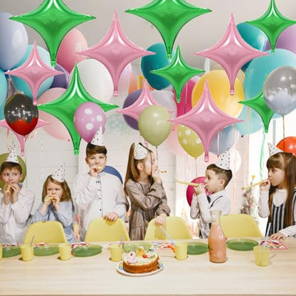 Pink Green Star Balloons,12Pcs Four Angle Star Foil Balloons - color: Pink Green
