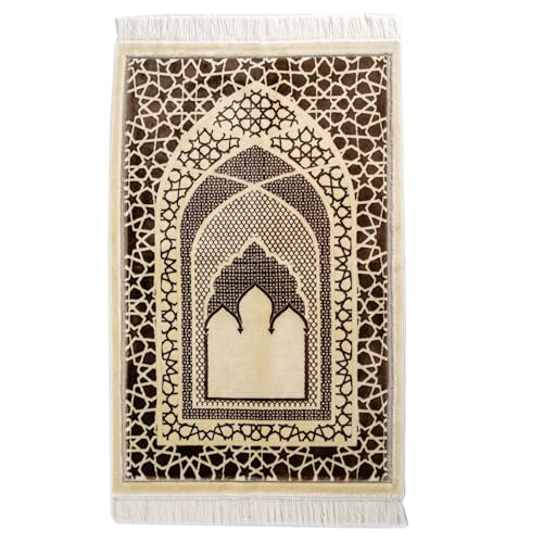 Modefa Turkish Islamic Prayer Mat - Velvet Janamaz - Intricate Praying Rug Ramadan Eid Gift - Traditional Muslim Seccade for Men Women - Saray (Mocha) - color: Mocha