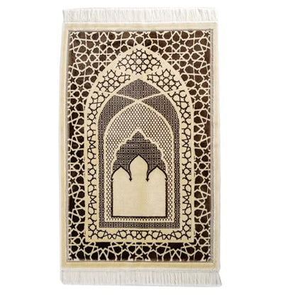 Modefa Turkish Islamic Prayer Mat - Velvet Janamaz - Intricate Praying Rug Ramadan Eid Gift - Traditional Muslim Seccade for Men Women - Saray (Mocha) - color: Mocha