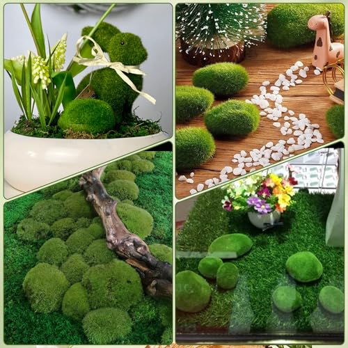 80 PCS Artificial Moss Rocks 5 Size Decorative Moss Stones Green Moss Covered Stones Fake Moss Rocks Decor for Floral Arrangements Crafting