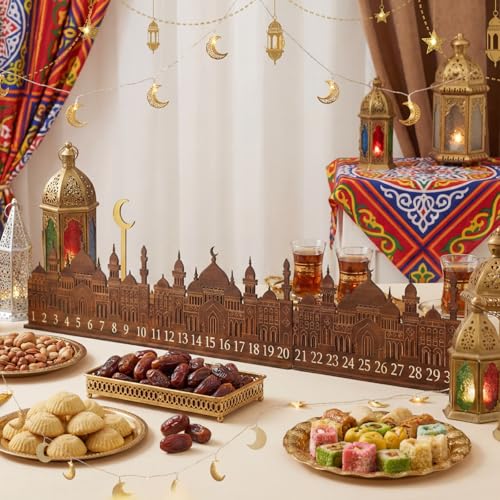 Leinuosen Ramadan Wooden Countdown Calendar Eid Mubarak Ramadan Mubarak Advent Calendar Eid Islamic Countdown Table Decoration for Muslim Festivities Decoration Gift(Classic) - style: Classic