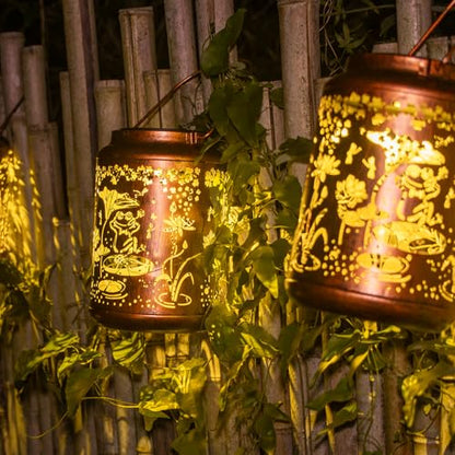 YISITEONE Frog Outdoor Solar Lanterns, Garden Waterproof Metal Hanging Decor Lights for Patio Yard Pathway Lawn Front Porch, Birthday Gardening Gifts for Women Mom Grandma - style: Frog