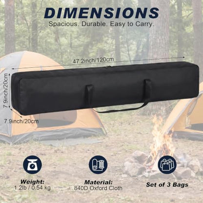 3 Pcs Tripod Carrying Case Bag Water Resistant Durable Lightweight Multifunctional Tripod Carrying Case with Heavy Duty Suit for Tent, Fishing Pole, Lights, Cameras (Black,47 x 8 x 8 in) - size: 47 x 8 x 8 in