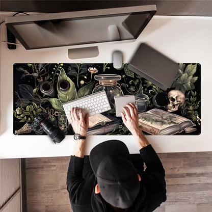 Dark Academia Desk Mat Mouse Pad XL Extended Large Gaming Desk Pad Mousepad, Mystical Green Plant Computer Laptop Keyboard and Mouse Mat, Desktop Protector Mat for Women Girl Office 31.5x11.8 in - color: Dark Academia