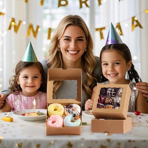 20 Pcs 5x5x2 Inch Cookies with Window Bakery Boxes Soap Box Chocolate Truffle boxes Macaron Boxes Gift Cake Boxes Treat Boxes for Browine pastries, Dount or gifts goodies Party Favor - size: 5"X5X2"