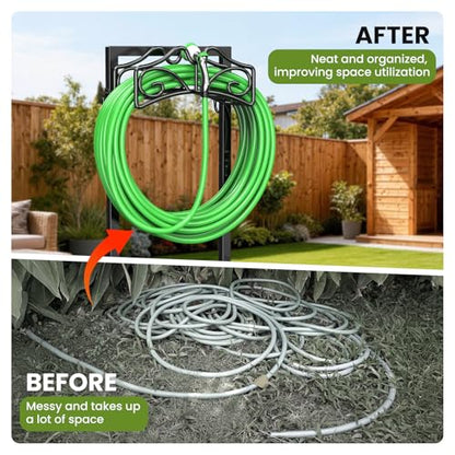 Garden Hose Holder, Heavy Duty, Freestanding for Outside, Metal | Detachable Water Hose Holder Stand, Garden Hose Reel Rack and Hose Storage Organizer for Outside Yard