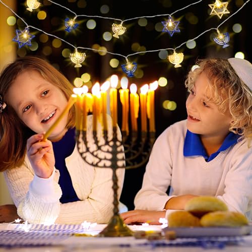 Glooglitter 2 Pcs 10ft Hanukkah String Lights Indoor Decor Battery Powered Lights String for Chanukah Ramadan 4th of July Bedroom Window Party(Hexagon)