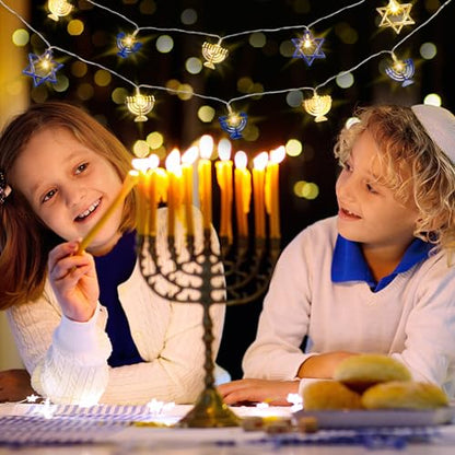 Glooglitter 2 Pcs 10ft Hanukkah String Lights Indoor Decor Battery Powered Lights String for Chanukah Ramadan 4th of July Bedroom Window Party(Hexagon)