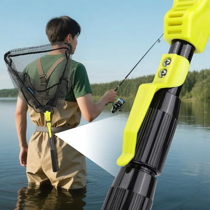 SANLIKE Foldable Fishing Landing Net, Telescopic Aluminum Pole Fishing Net | Fast folding fishing landing net for easy carrying,soft mesh safeguards fish during freshwater lake, river and pond shore - size: 98 inch