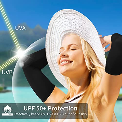 Achiou Cooling Ice Silk Arm Sleeves, Summer UV Sun Protection Compression Sleeves UPF 50+ for Women Volleyball Youth Sports - color: 2 Pairs: 1 Pair Black, 1 Pair White