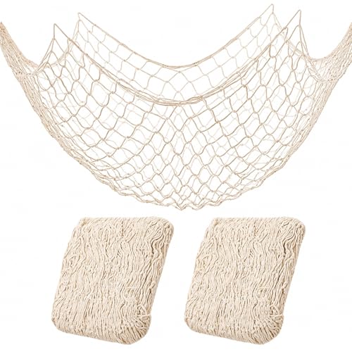 2 Pack Fish Net Decorations for Party, Natural Cotton Hawaiian Table Runner Party Fishing Net Decorative, Nautical Themed Decor Cotton Fishnet Under The Sea Pirate Ocean BeachHalloween Decor - color: 2pack-a