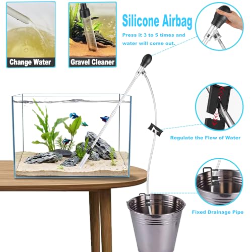 Carefree Fish Aquarium Gravel Cleaner 6Ft Hose Silicone Airbag Fish Tank Water Changer Gravel Vacuum Adjustable Length ABS(for 5~20Gal Tank) - size: M(5~20Gal)