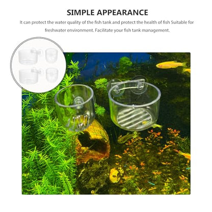 Yardwe 4Pcs Acrylic Fish Tank Feeding Cups with Suction Cup, Aquarium Feeder Bowls for Live Worm and Shrimp Feeding, Round and Oval Shapes for Fish Aquatic Pets