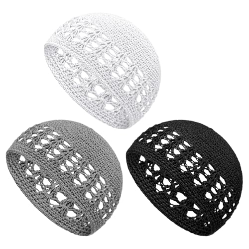 Boyiee Knit Kufi Hats Crochet Beanie Skull Caps Solid Colors Knit Cap Stretchy Knitted Crochet Hat for Men Women Teens - color: Black,gray, White