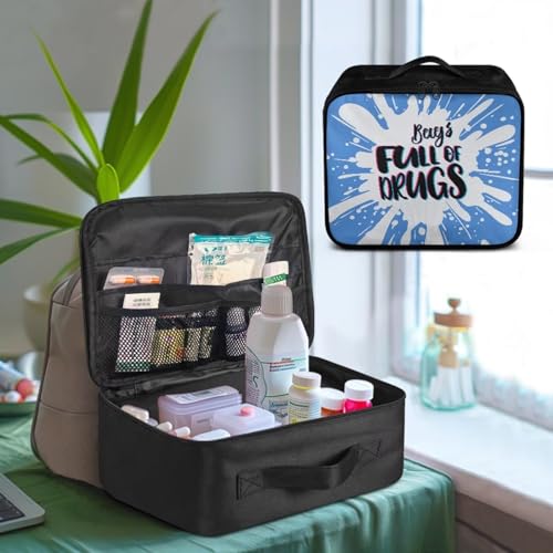 Gomyblomy Blue First Aid Kit Bag Empty Emergency Kit Bags Full of Drugs Print Lightweight Storage Pouch for First Aid Supplies Organizer Travel Medicine Bag with Zippers and Handle - color: Blue-add