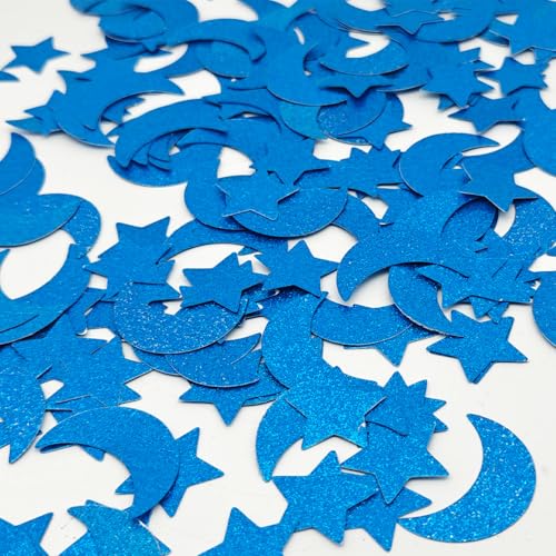 CC wonderland zone Blue Glitter Star Moon Confetti, 200Pcs 1.2 Inch Double Sided Shiny Table Scatter for Ramadan Eid Wedding Baby Shower Birthday Party Decorations - color: Blue