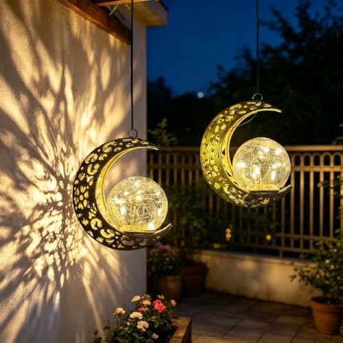 Solar Hanging Moon Lights, Outdoor Lanterns Waterproof Fariy Garden Decor