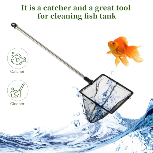 Fish Tank Net, Fine Mesh Aquarium Fish Net, Long Handle Fish Net, Stainless Steel Extendable Handle, Square Aquarium Cleaning Net for Aquarium Accessories - size: 5 inch