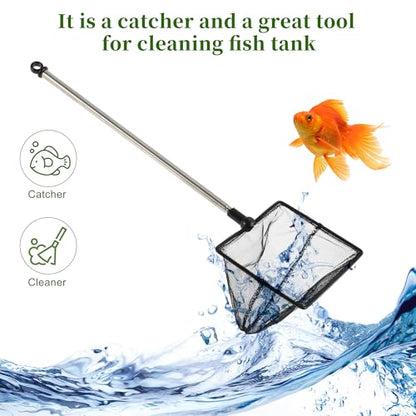 Fish Tank Net, Fine Mesh Aquarium Fish Net, Long Handle Fish Net, Stainless Steel Extendable Handle, Square Aquarium Cleaning Net for Aquarium Accessories - size: 5 inch