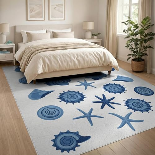 8'x10' Washable Flatwoven Rug, White Graphic Starfish Stain Resistant Extra Large Carpet Non-Slip Chair-Friendly Mat for Dining Room, Large Office, Lounge | Ref:1952585 - color: Blue/Pattern 50, size: 8' x 10' (Rectangular)