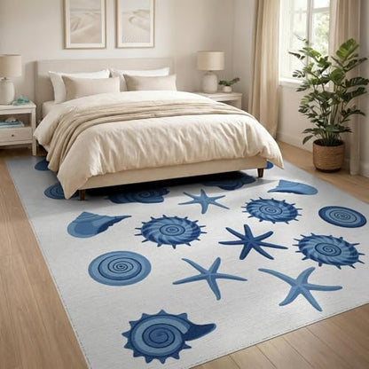 8'x10' Washable Flatwoven Rug, White Graphic Starfish Stain Resistant Extra Large Carpet Non-Slip Chair-Friendly Mat for Dining Room, Large Office, Lounge | Ref:1952585 - color: Blue/Pattern 50, size: 8' x 10' (Rectangular)