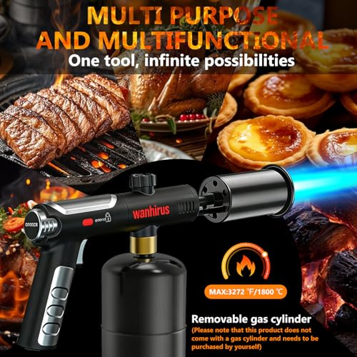 Upgraded Powerful Propane Torch Gun, Kitchen Cooking Culinary Torch Lighter, Adjustable Blow Torch for Sous Vide Searing Steak, BBQ, Grill, Campfire Starter, Gas Welding Kit(Tank Not Included)
