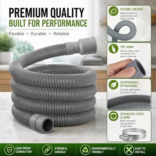 TTFLEX 6 FT Washing Machine Drain Hose Extension, Washer Drain Hose Kit | End 1: 0.8" ID, End 2: 1.2" ID, with Hose Holder, for Washing Machine Outlet Box, Flexible & Kink-Resistant, All-In-One Kit - color: End 1: 1.2"ID;End 2: 0.8"ID, size: 6 FT