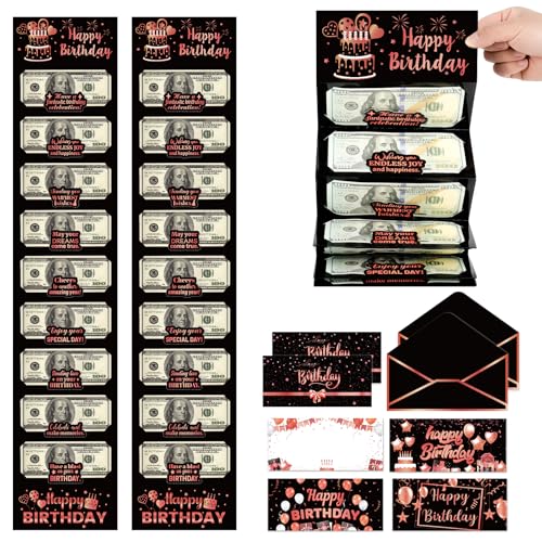 Wiooffen 10PCS Birthday Money Holder Envelopes for Cash Gifts Pink Gold Money Envelopes Surprise Birthday Moneys Gift Card Holder for Cash Happy Birth Day Moneys Cards Party Supplies Men Women - style: Pink Gold