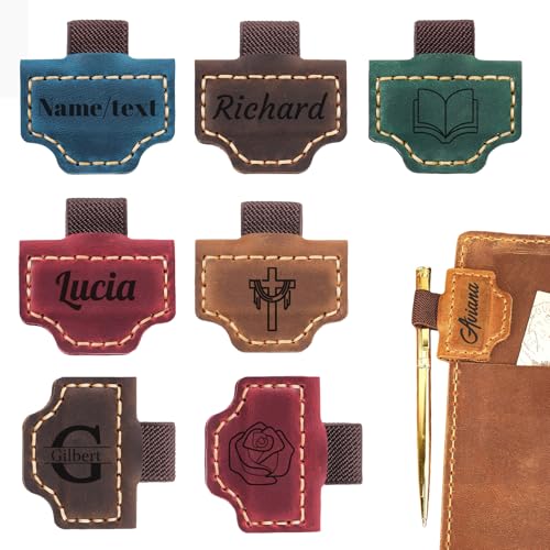 Personalized Magnetic Leather Bookmark Custom Engraved Name Text Bookmarks Customized Magnet Book Marks for Women Men Book Lovers Readers Travelers (Pen Holder) - color: Pen Holder
