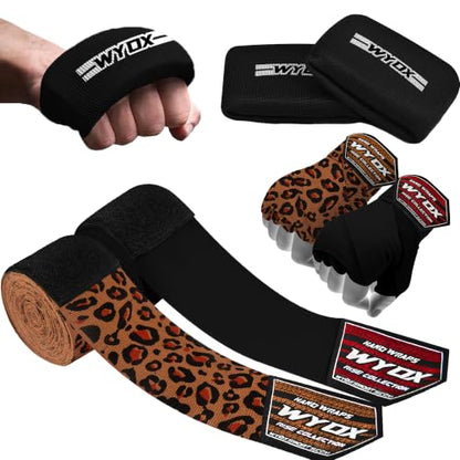 WYOX Boxing Hand Wraps & Gel Knuckle Guards Set for MMA, Muay Thai & Kickboxing - 2 Pair Hand Wraps + 1 Pair Knuckle Guards - Hand Wrist Protection for Men & Women Training - color: Cheeta/Black