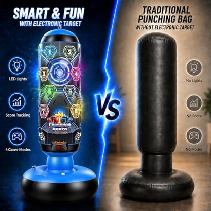 Punching Bag for Kids, 51-Inch Freestanding Inflatable Boxing Bag with Gloves & Pump, LED Lights, Music, Electronic Scoring and 4 Game Modes, Kids Boxing Set for Boys Girls Ages 4-12
