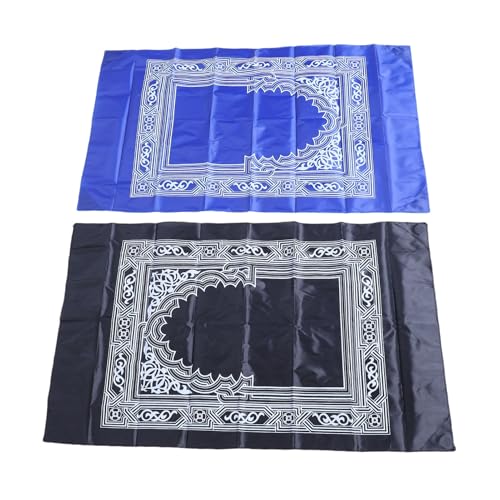 Tnfeeon Islamic 2 Pack Travel Prayer Rug with Compass Water Proof Reusable Nylon Portable Mat for Umrah Pilgrimage Black Blue