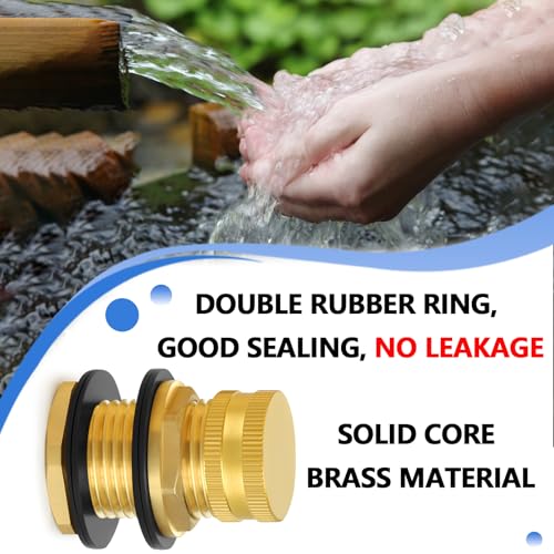 Ceaeso Brass Male Garden Hose Bulkhead Fitting With Plug, 1/2" Female NPT, 3/4" Male GHT (garden Hose Thread), Brass Tank Connector/drain/flush Port Kit For Rain Barrels, Aquariums, Sinks，1 Pack - color: 1 pack