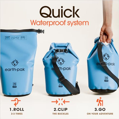 Earth Pak Waterproof Dry Bag - Roll Top Waterproof Backpack Sack Keeps Gear Dry for Kayak with Waterproof Phone Case - color: Light Blue, size: 10L