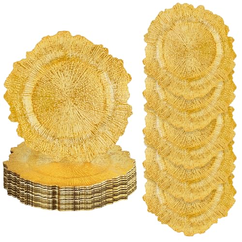 20PCS Gold Charger Plates Bulk- 13in Reusable Plastic Chargers - color: 20 Gold