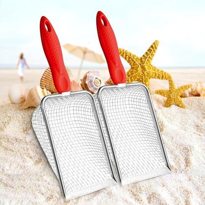 Beach Mesh Shovel,Sand Sifter Tool for Shell Collecting with Durable Mesh Net - Kids Sand Scoop for Picking Up Shells - Beach Toys (Red) - color: Red