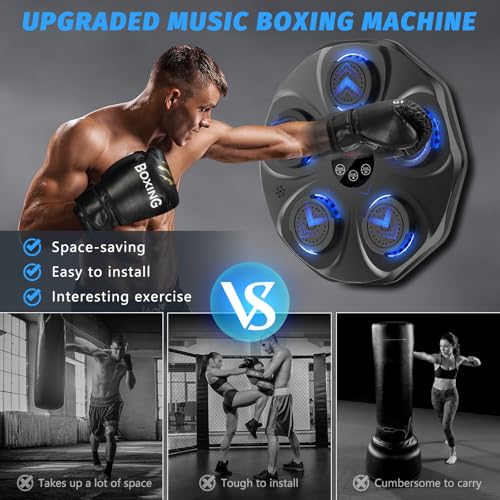 Music Boxing Machine, Interactive Punching Trainer with Boxing Gloves, Large Size Wall Mounted Electronic Boxing Target for Adult Kids, 9 Modes & 9 Speeds - color: Black