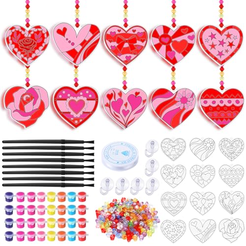 Beeveer 30 Sets Heart Suncatchers Craft Kit DIY Window Art - style: Heart