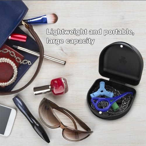 Retainer Case Denture Case: BVN Orthodontic Dental Case, Slim Braces Case, Mouth Guard Case, Denture Box, Teeth Aligner Case, Night Guard Case Container Storage Holder Black - color: Black
