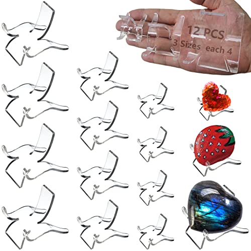 12 PCS Rock Display Stand Mini Acrylic Easel Stands ( 3 Sizes ) Acrylic Rock Holder Rock Stands for Display Multiple Sizes Small Collectibles - Crystal Painted Rock Geodes Rock Mineral Agate Fossil - size: 12 PCS ( 4* large+4* medium+4* small )