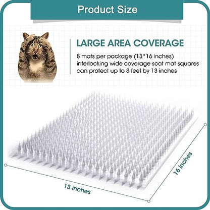 8 Pack Cat Deterrent Outdoor/Indoor Scat Mat, Pet Deterrent Training Mats, Keep Cats/Dogs Away Plastic Mats with Spikes, 12 Sq.ft, 16 x 13 Inches - size: 8 Mats