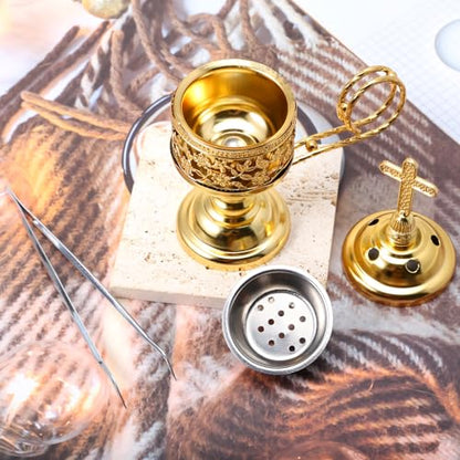 Yawlsow Incense Burner, Frankincense Charcoal Incense Stand, Bakhoor Incense Burner Holder, Ideal for Aromatherapy, Yoga and Spa, Home and Christian Church Censer, (Gold) - color: Gold