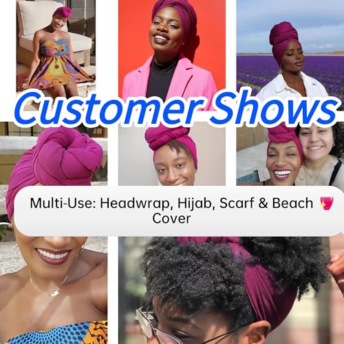 Harewom Head Wraps for Black Women, 71" Long Soft African Turban Hair Scarf - color: 1 Pcs- Fuchsia