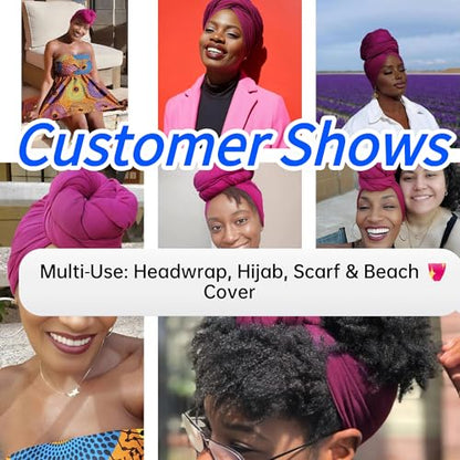 Harewom Head Wraps for Black Women, 71" Long Soft African Turban Hair Scarf - color: 1 Pcs- Fuchsia