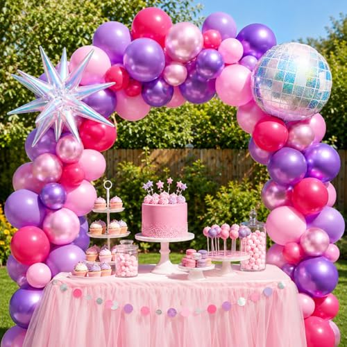 K-Pop Music Balloons, Pink Purple Balloon Iridescent Disco Foil Balloons - color: Purple and Pink, size: 30PC
